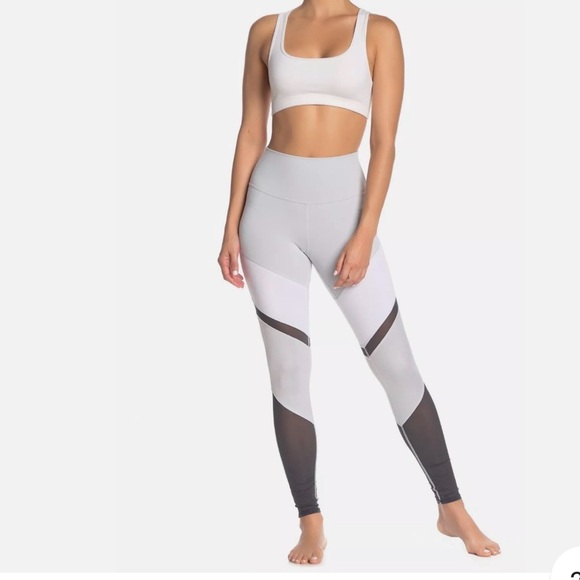 Alo Sheila High Waist Grey/White/Anthracite Color-Block Panels Leggings, Size XS - Picture 1 of 8